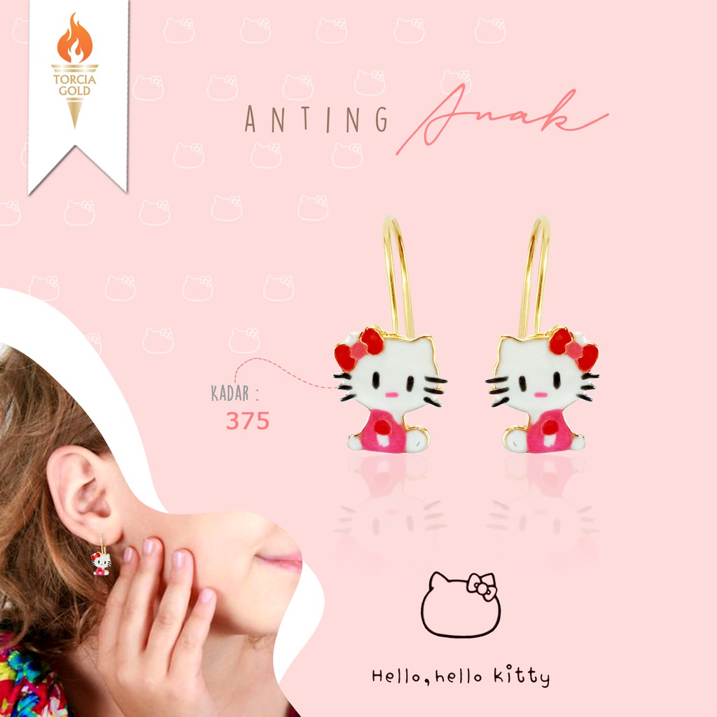 Anting Anak Emas Asli Hello Kitty Kadar 375 Torcia Gold