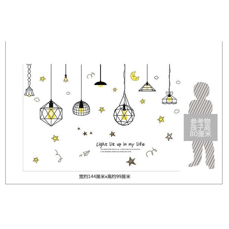 Reliza Wallsticker Lampu Gantung Hitam Hanging Black Lamp Stiker Dinding 7230