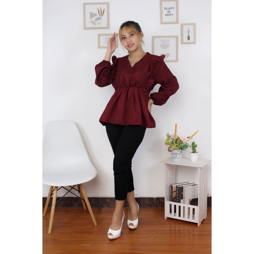 BEFAST - ZRX OOTD Wanita Blouse JIHYO / Elsa Blouse / Blouse Wanita Unik / Blouse Polos Keluaran Terbaru / Blouse Formal / Blouse Tangan Karet / Blosue Terlaris