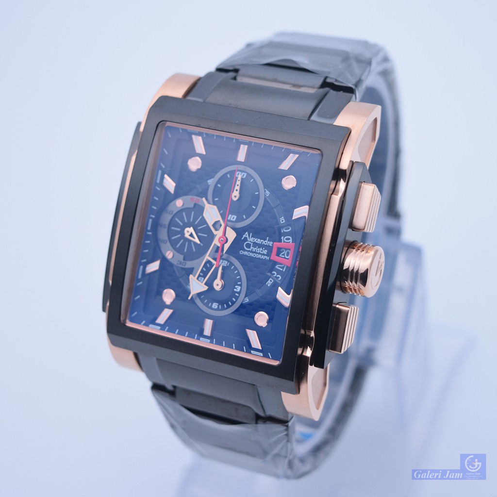 Alexandre Christie AC 6405 Rose Gold Black jarum Red Men Original