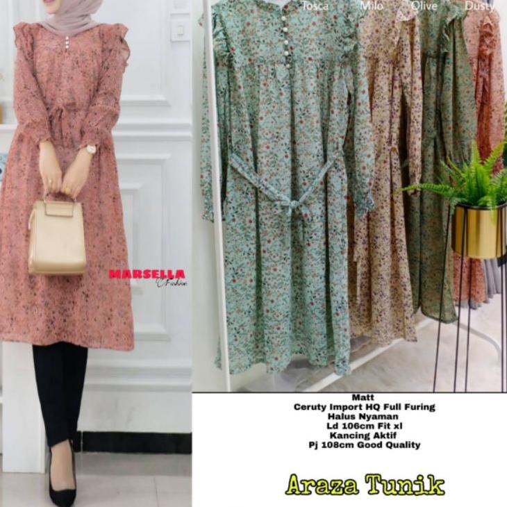 Telah Hadir.. araza long tunik marsela tunik ceruty tunik terbaru motif bunga baju atasan wanita kek