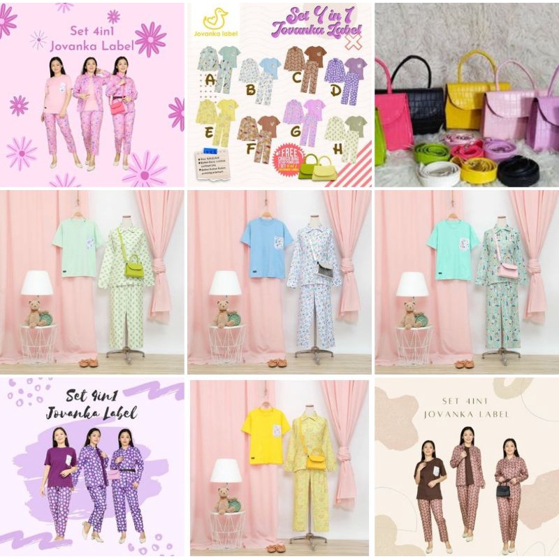 JOVANKA LABEL SET 4 IN 1 FREE TAS CROCO BAG - baju setelan kaos kemeja celana panjang anak cewek