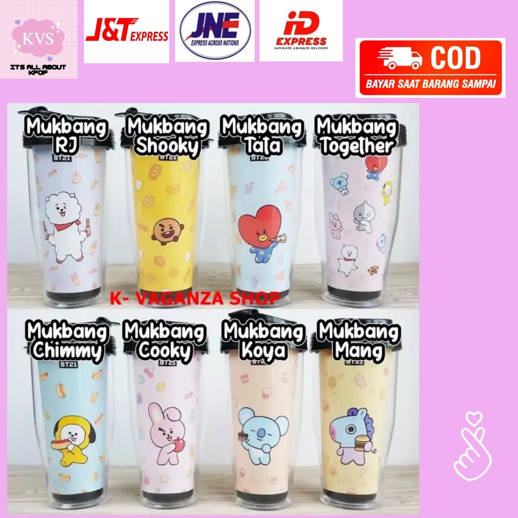 Botol Minum Bpa Free Termos Karakter Bts Bt21 Unik Plastik Tumbler Lucu Murah Tumbler Termos Aesthet