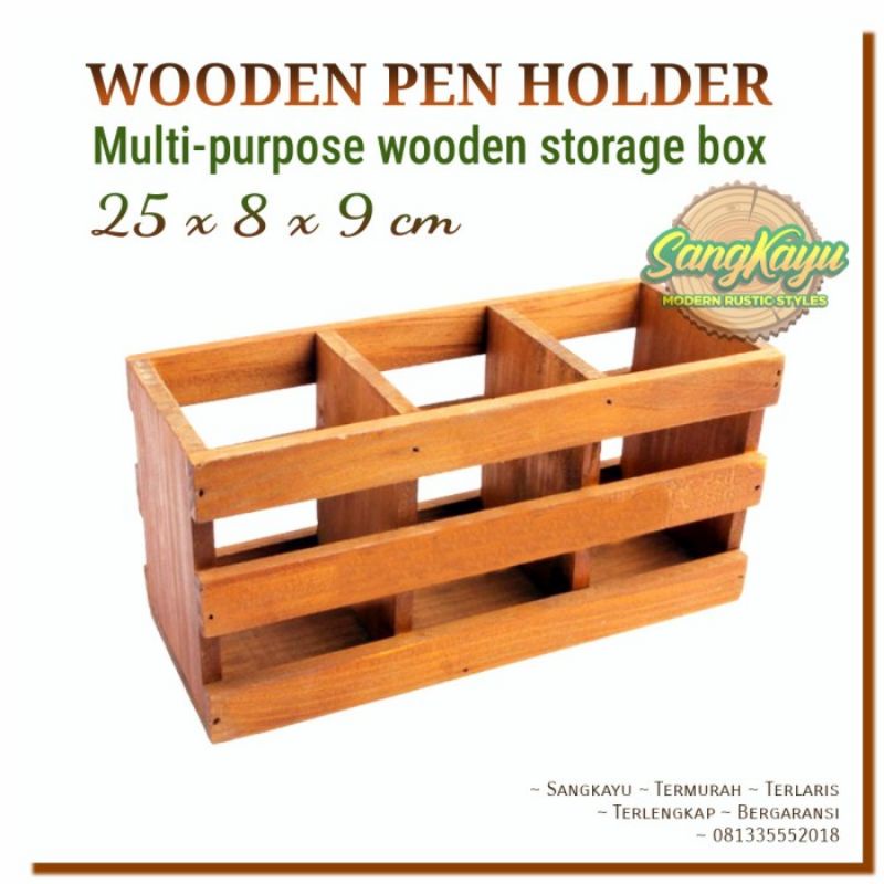 Pen holder desk tempat pulpen alat tulis dll stationery stand kayu