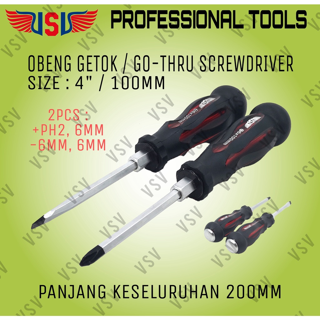 VSV Obeng tembus 2pc 6x100[+][-] / obeng getok / obeng ketok / impact screwdriver