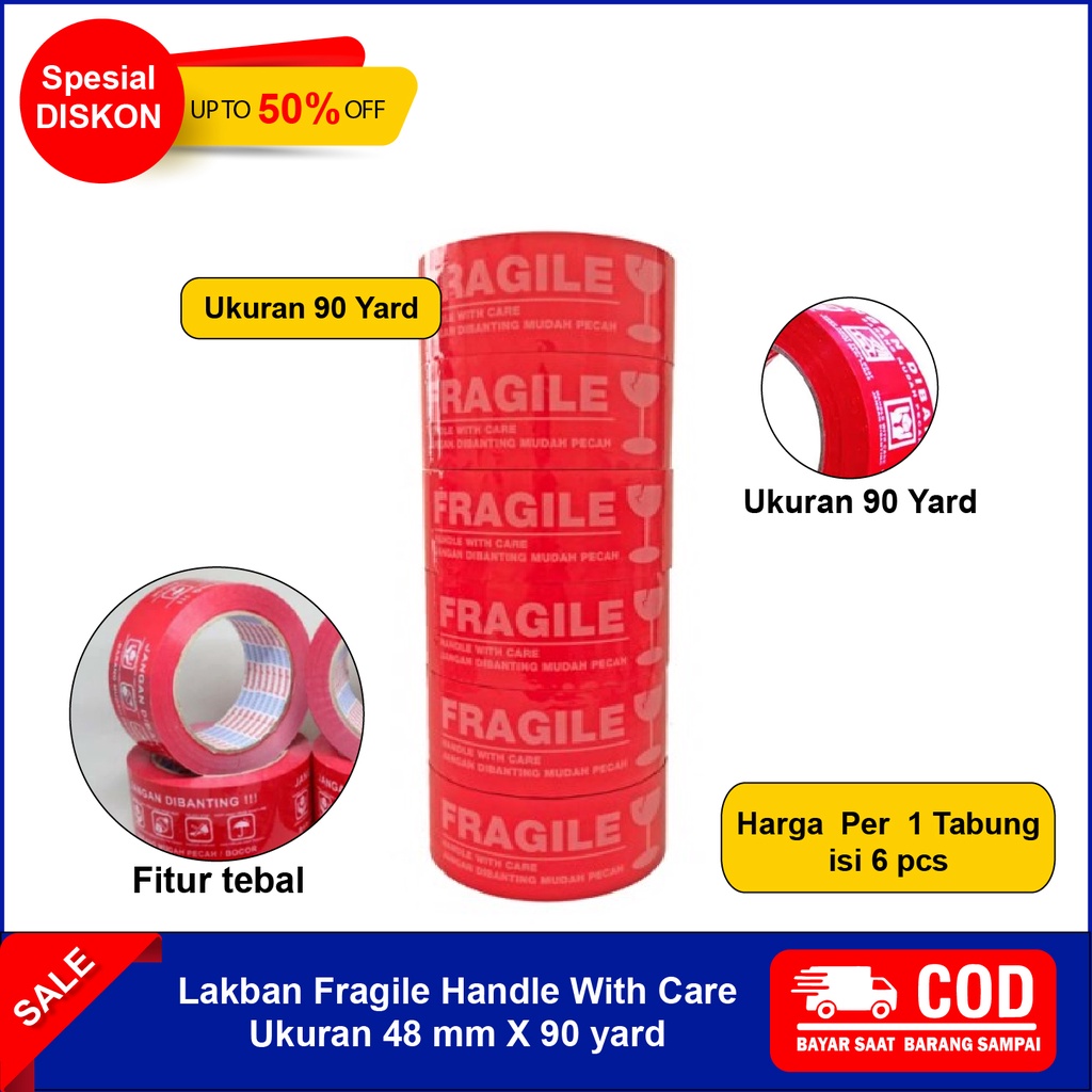 

LAKBAN FRAGILE LAKBAN MERAH ANTI PECAH SOLASI ISOLASI SOLATIP FRAGILE MERAH JANGAN DIBANTING ANTI PECAH 48 MM x 90 YARD TEBAL 100 METER MURAH