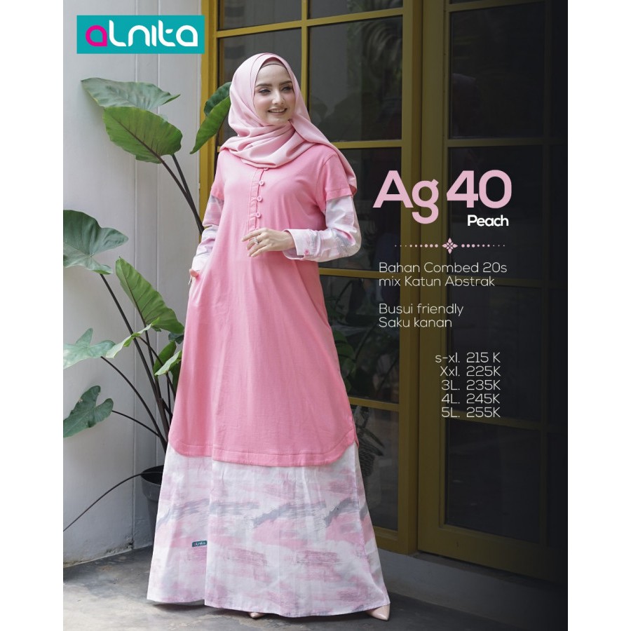 GAMIS ALNITA  AG 40 PEACH TERBARU  BAHAN COMBED 20s MIX 