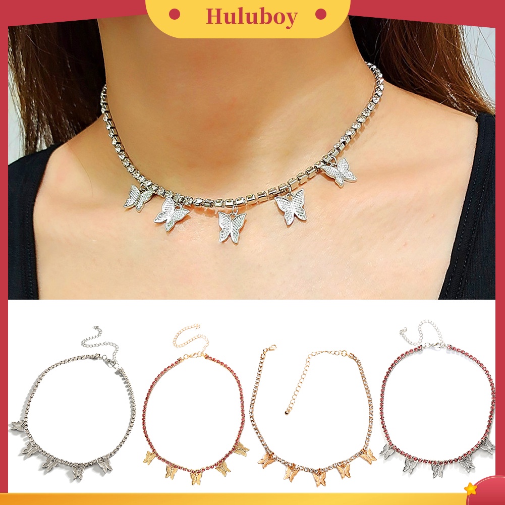 Hu Hu Hu Hu Hu Alat Bantu Pasang Kacamata♡ Kalung Rantai Liontin Kupu-Kupu Aksen Berlian Imitasi Untuk Wanita