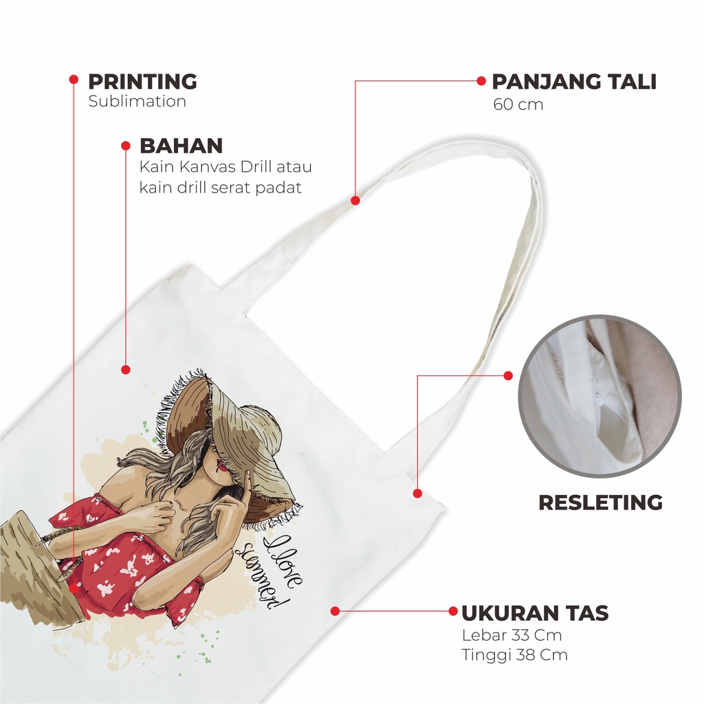 Sevine Totebag Drill Tas Fashion Wanita Tote Bag Resleting Girly Models - LF