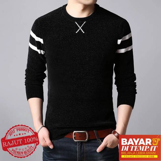 TOTOTAshop.Baju sweater fashion RAJUT CROSS X pria,Bahan 100% full rajut tebal &amp; halus.real picture