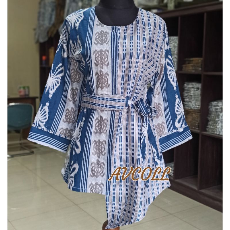 tey-17 Batik wanita ASJ SA HRB026 Kenongo Kemeja Tosca Pendek-Kupu Songket