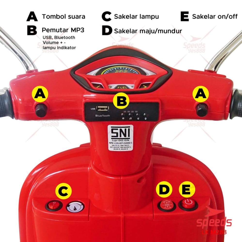 MAINAN ANAK MOTOR AKI VESPA VESTIC PMB 288 M288 , motor aki anak, motor anak murah , mainan anak