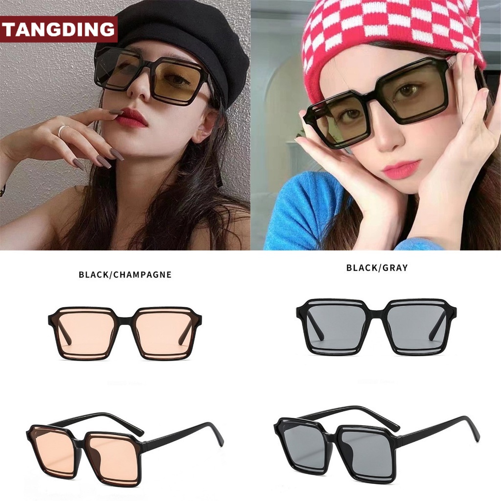 【COD Tangding】Kacamata Hitam Bentuk Kotak Model Hollow Out Gaya Retro Untuk Wanita