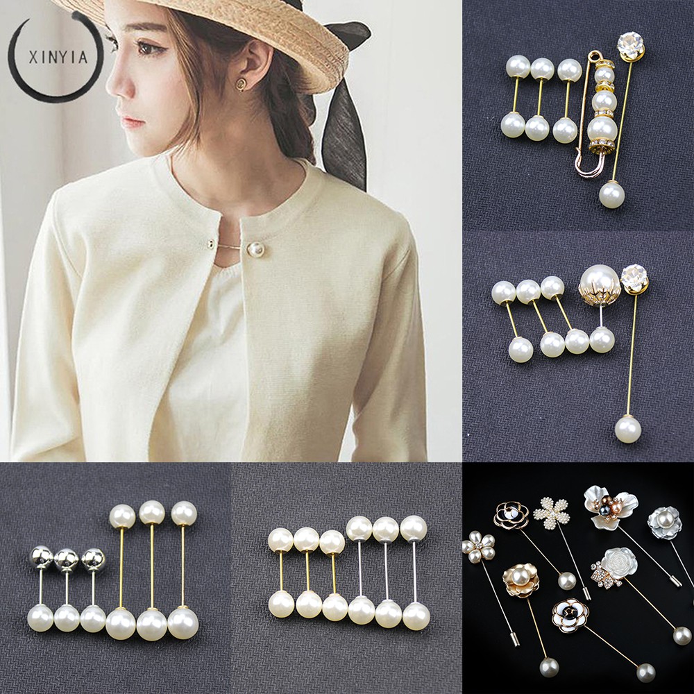 1 Set - 6Pcs Mutiara Bros Korea bros Pin Brooch Berlian Wanita Aksesoris Fashion