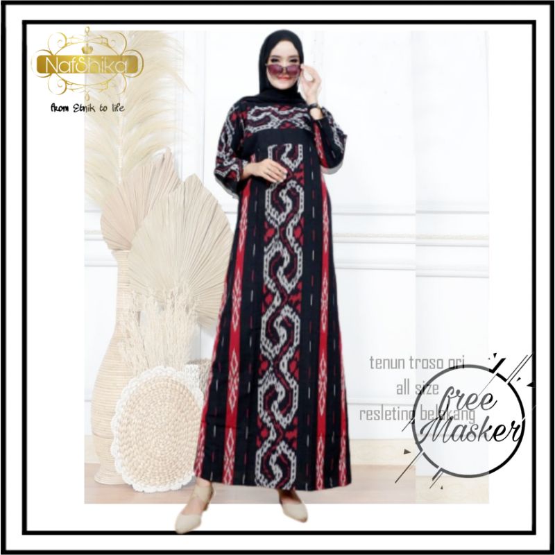 Gamis Tenun Etnik - NAFSHIKA Long Dress Tenun Etnik Troso Jepara - Gamis Etnik - Baju Muslim Tenun