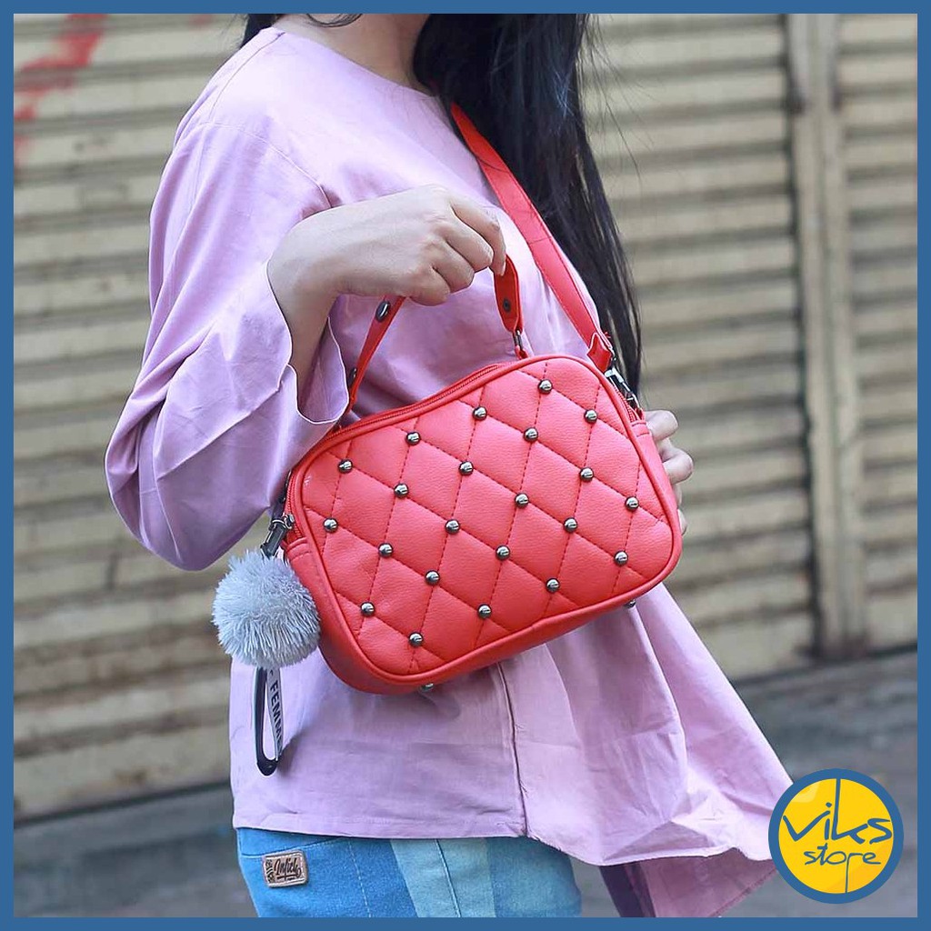 Tas Kerja Wanita Cewek Tas Jinjing Selempang Handbag Slingbag Tas Tangan Kulit Sintesis Hitam Polos