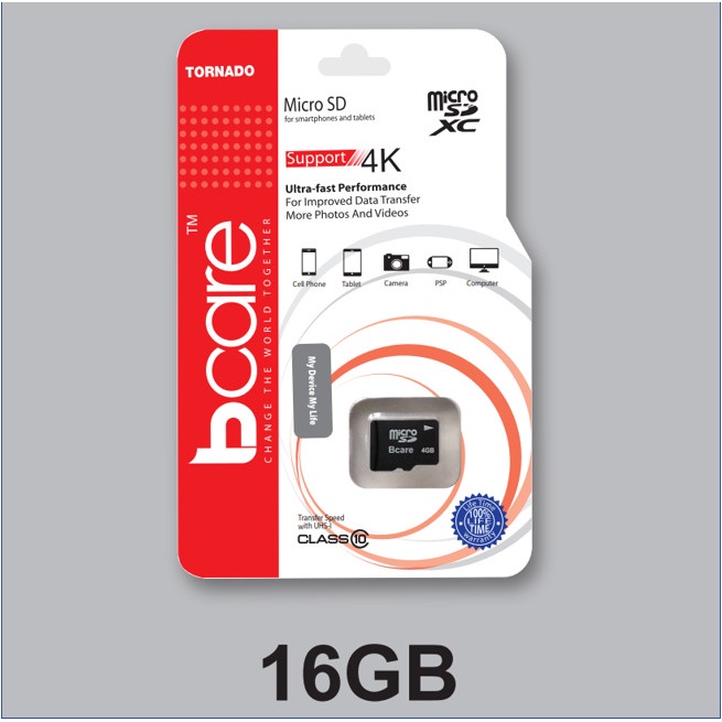 Bcare Micro SD 16GB Class 10 100Mbps - Memory MicroSD Card