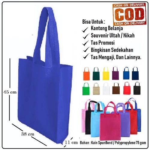 

Uk 38x45 cm Tas Kain Spunbond Goodie Bag Tali Ukuran Besar / Jumbo 38x45x10 cm Untuk Kantong Belanja Lipat Serbaguna, Bingkisan