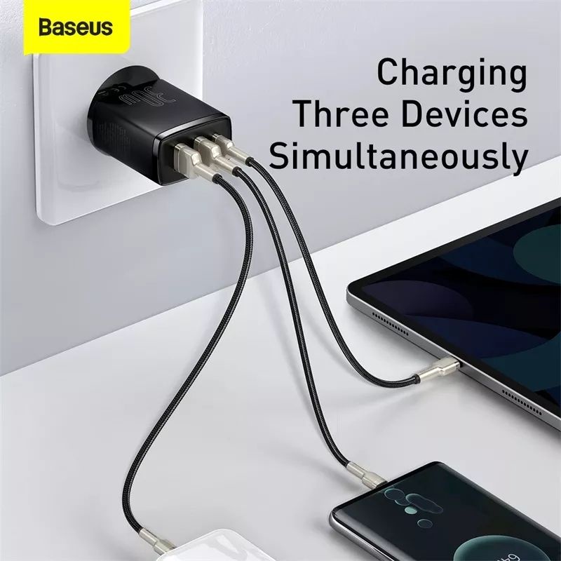 Baseus Charger Adaptor BASEUS 30W Dual USB + Type C Port Quick Charge