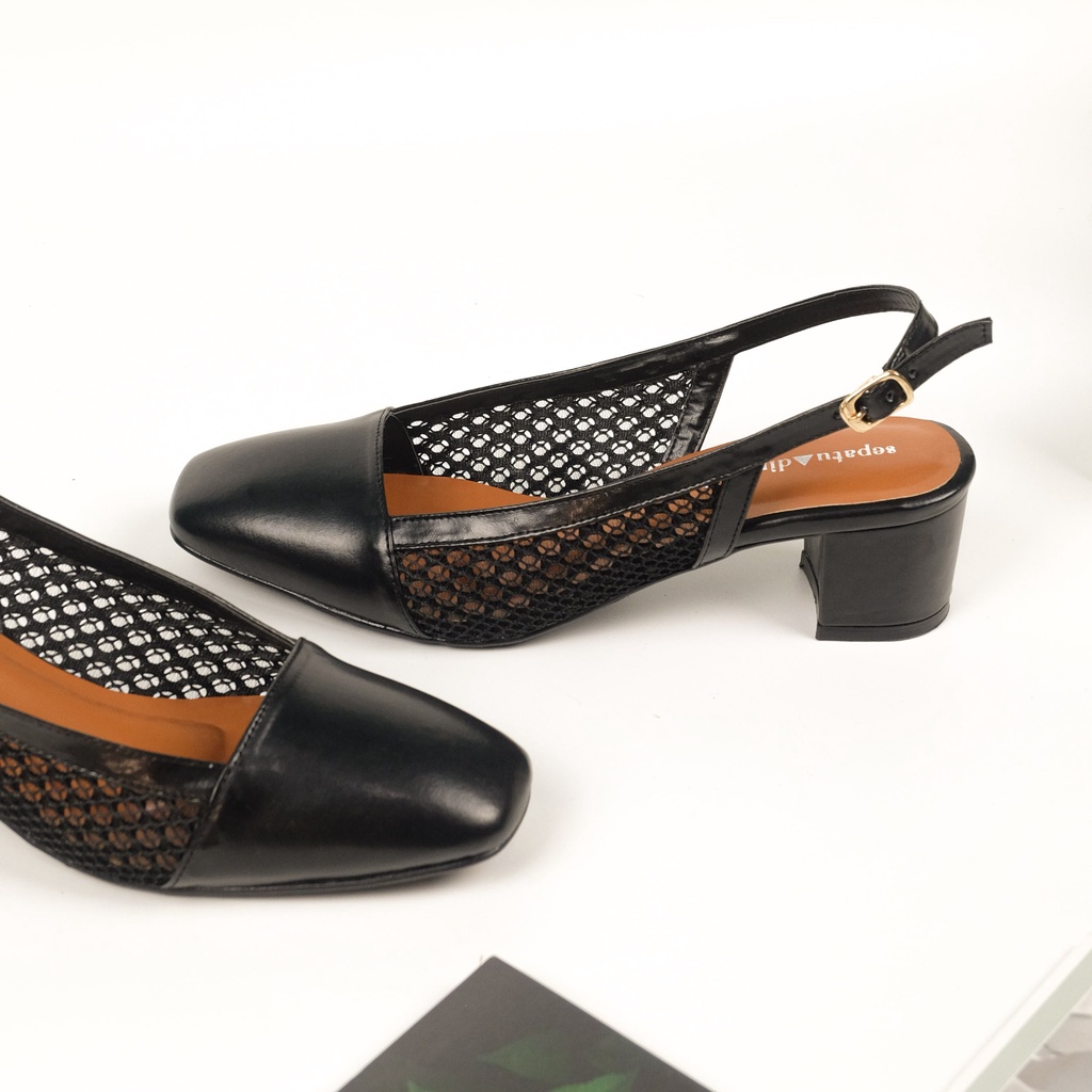 Sepatu Dinara - Mahda Hitam Sandal Wanita/Mules Wanita Heels 5 Cm