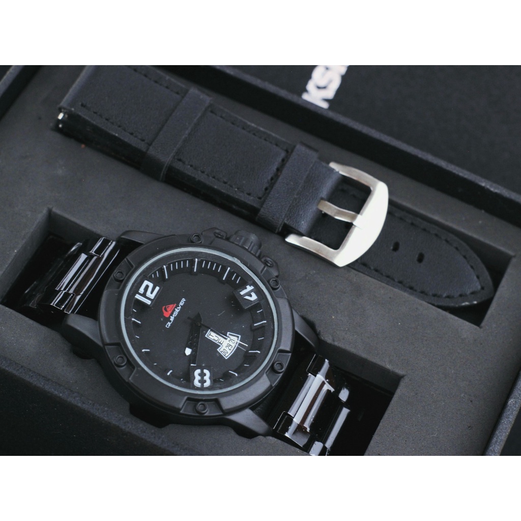 (COD) Jam Tangan Pria Quiksilver Qs1139K Tanggal Hari Aktif Tali Rantai Free Kulit , Box Original & 