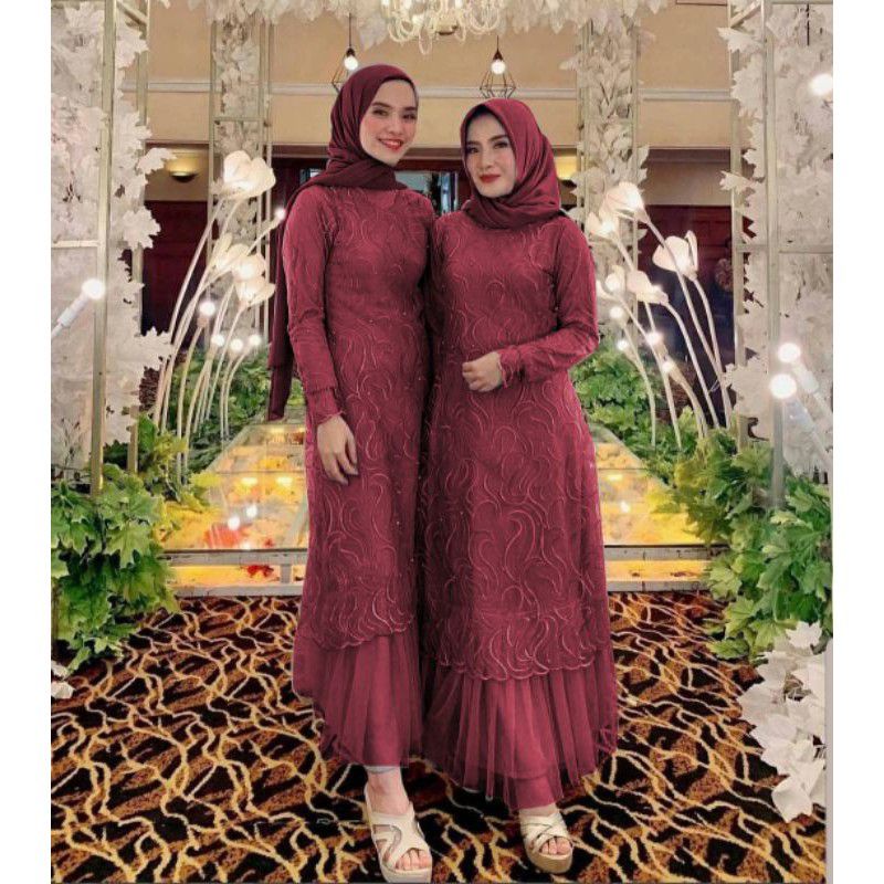 BAJU GAMIS DRESS PESTA KONDANGAN BRUKAT BROKAT WANITA MUSLIM S M L XL XXL JUMBO POLOS GERALDA WARNA 