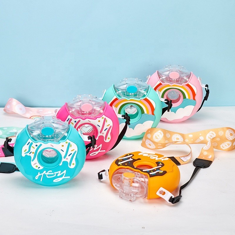 Botol Air Minum Anak TK SD Unik Bentuk Donat Portable Dengan Sedotan dan Tali Anak Cewek Perempuan-4