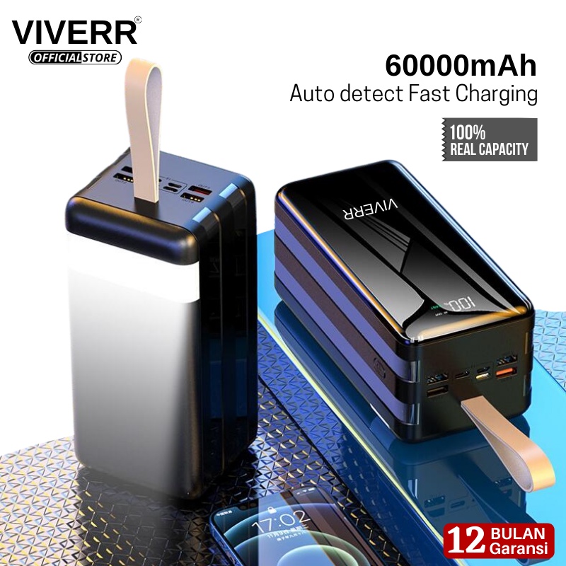 VIVERR Powerbank 60000 50000 30000 20000 mah Fast Charging Power Bank LED Real Capacity Garansi Resm