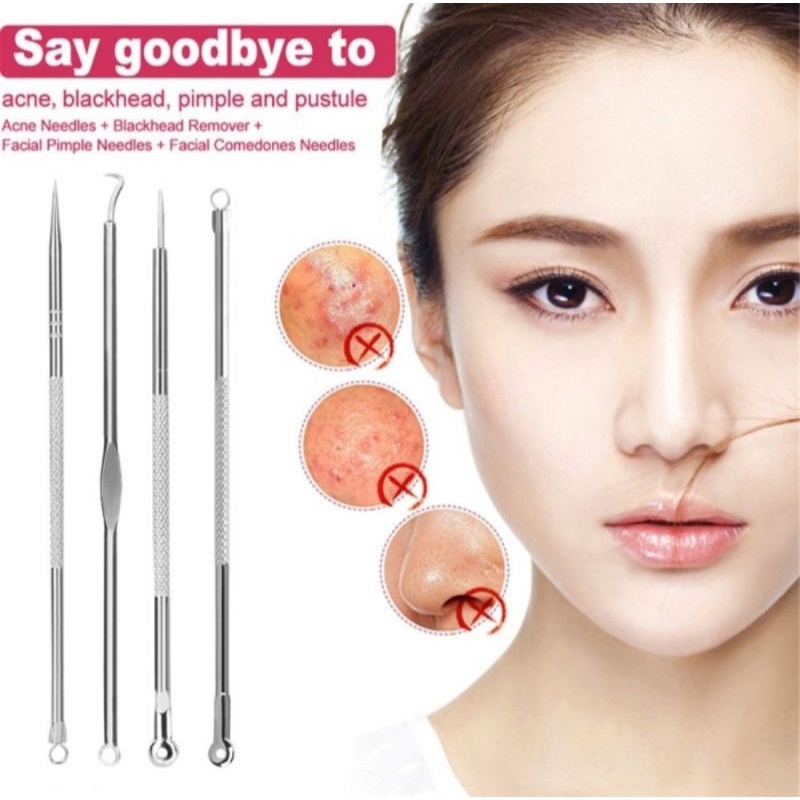 Pinset Jarum Jerawat Komedo Set 4in1 Facial Wajah