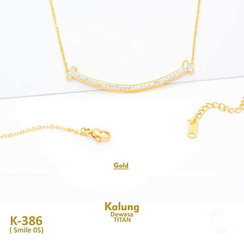 Fourfashion Kalung Titanium Dewasa Motif Smile Permata YF018