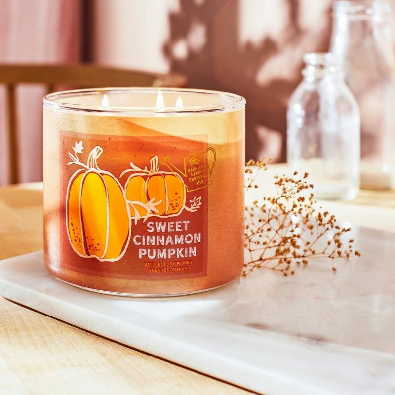 BATH AND BODY WORKS BBW SWEET CINNAMON PUMPKIN 3 WICK CANDLE 411 G