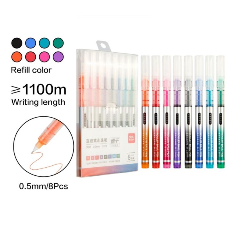 

Deli Roller Pen 8pcs/Box, 8 Warna Tampilan, Cepat Kering, Panjang Penulisan Hingga 1100m S855