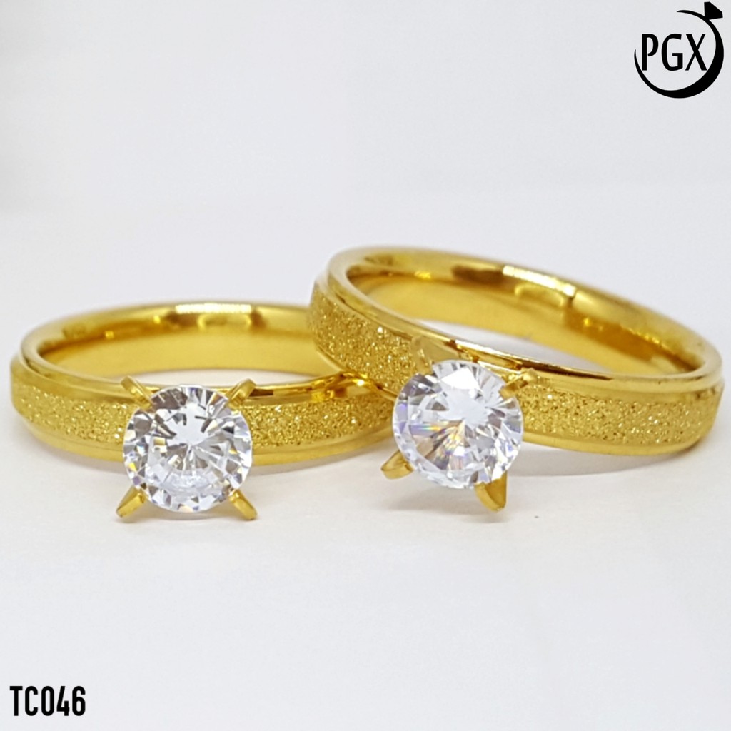 PGX Cincin Titanium Couple Emas Tunangan Aksesoris Fashion Perhiasan Anti Karat - TC046