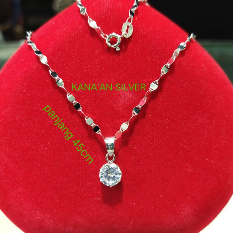 Kalung toscano/biji timun + liontin Desy remaja & dewasa mata diamond putih kilau perak asli 925/Sil