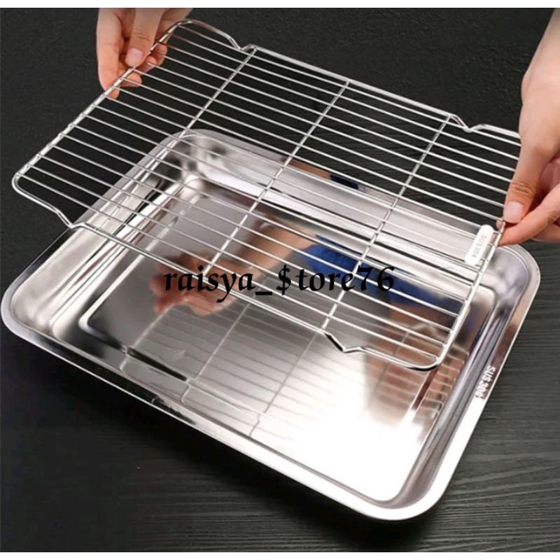 Coolingrak tray grill nampan stainless saringan peniris minyak panggangan multifungsi ukuran 35x25cm loyang