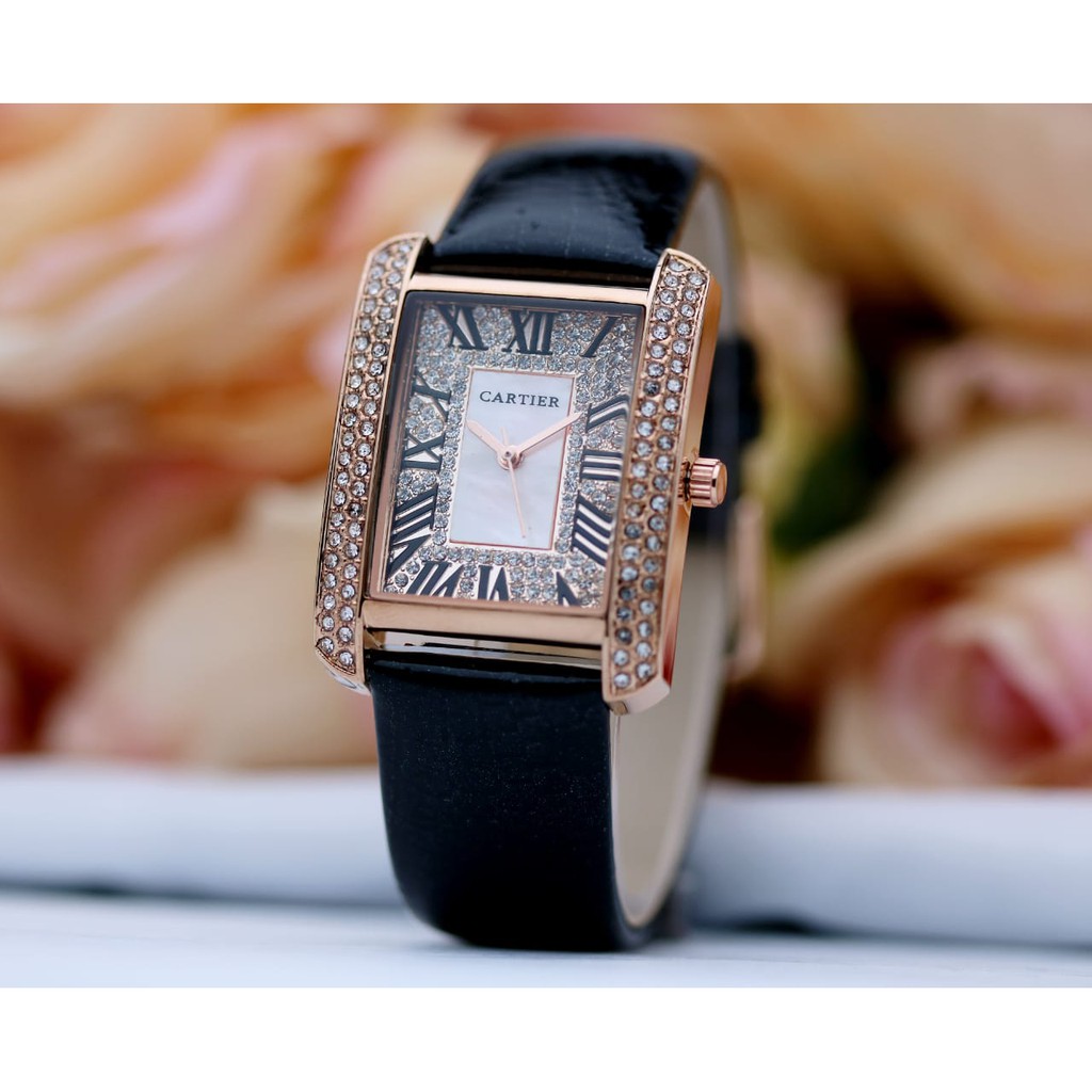 Jam Tangan Wanita Cartier Gold Tali Kulit