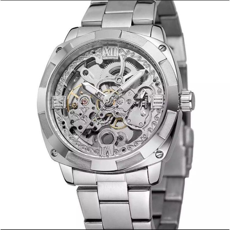 Jam Tangan Forsining Luxury Original Transparan Silver Stainless Steel