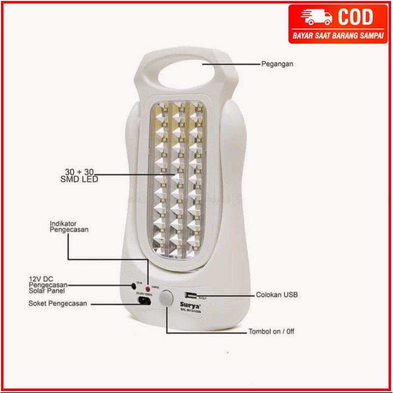 Lampu Emergency Surya SHL 6013 + USB / Lampu Darurat Emergency