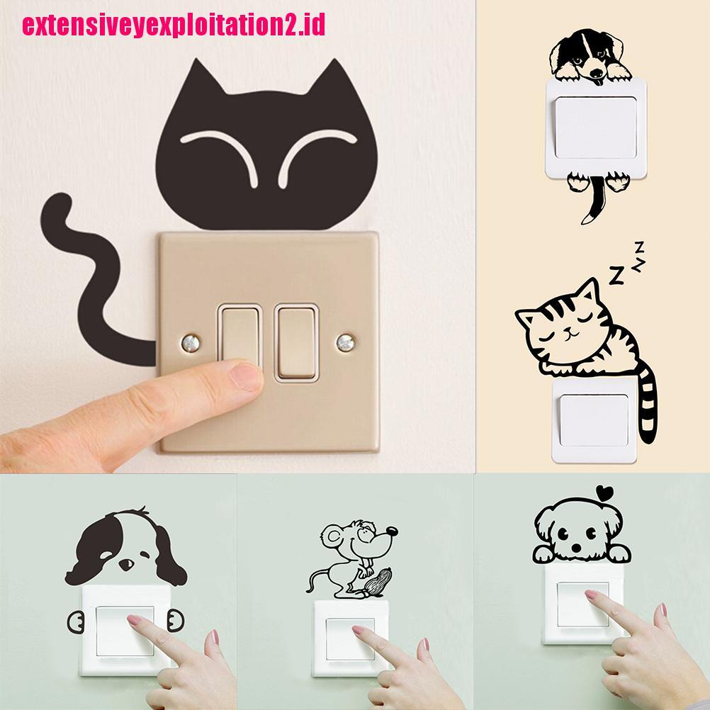 &lt; E2id &amp; &gt; Stiker Dinding DIY Gambar Kucing + Anjing Untuk Dekorasi Rumah