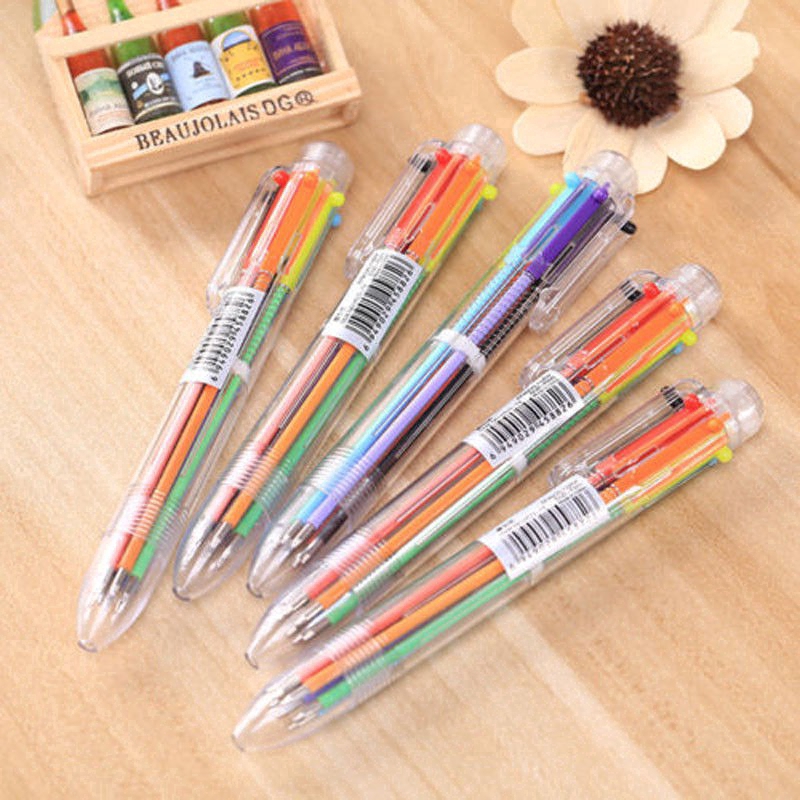 Pulpen 6 In 1 Warna Warni / Biru / Hitam untuk Stationery Sekolah / Kantor