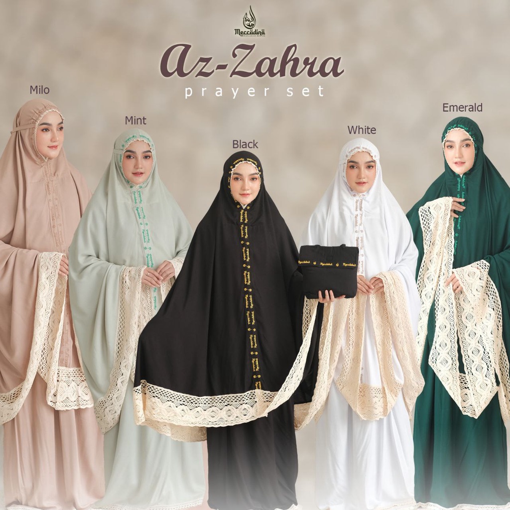 MUKENA RENDA DEWASA JUMBO POLOS BORDIR AZ ZAHRA ORIGINAL BY MECCADINA BAHAN KATUN RAYON ADEM PRAYER 