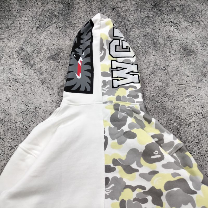 SWEATER HOODIE ZIPPER BAPE SHARK CAMO COMBI WHITE PREMIUM FULLTAG &amp; LEBEL