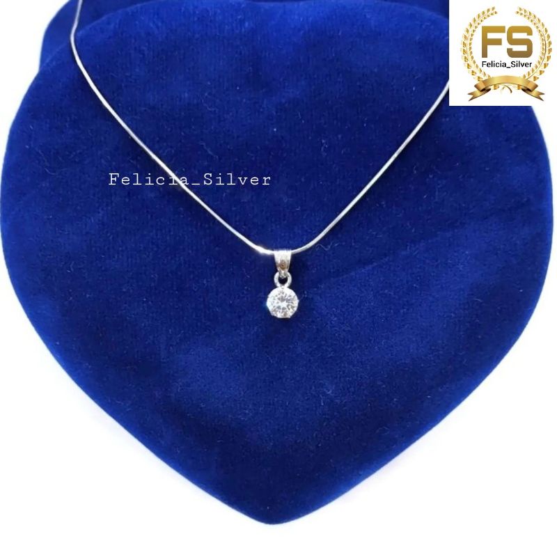 KALUNG PERAK ASLI SILVER WANITA 925 LAPIS EMAS PUTIH MODEL LIONTIN SOLITER 0,5gram - PERHIASAN PERAK