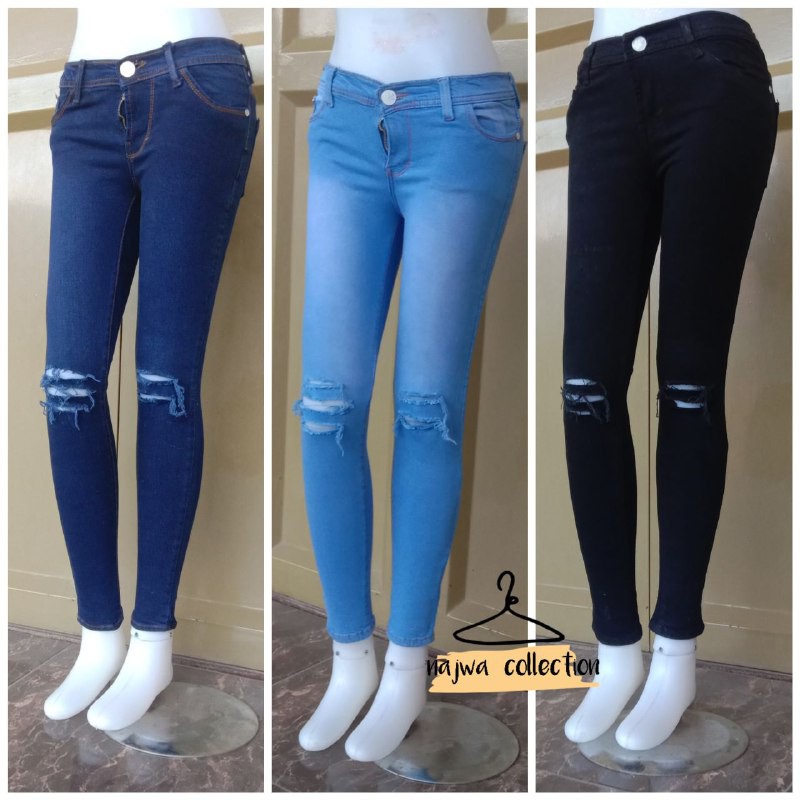 Celana jeans sobek lutut wanita termurah