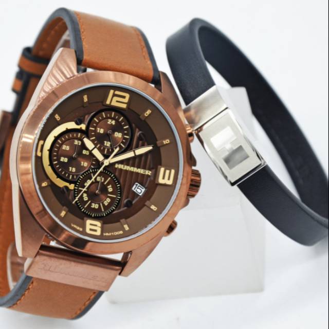 Jam Tangan Pria Hummer HM1005 Leather Kulit Brown Original Murah