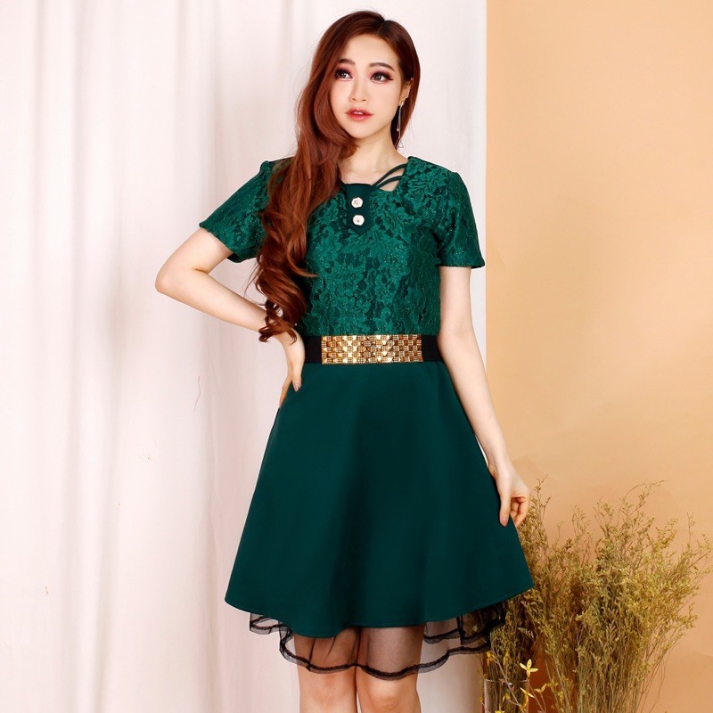 Kathryn collection # 136, dres mekar scuba import premium kombinasi brukat gliter free belt