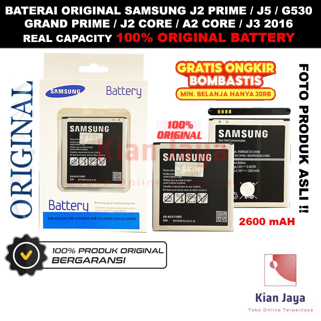 [Garansi 100% Ori] Baterai Galaxy J2 Prime Grandprime G530 J5 J3 J310 J320 J2 Core A2 Core J2 Pro 2018 Grand Prime Plus EB-BG530CBU Battery Batre Batrai Hp G532 J500 J500G G531 J250 A260 J260 Original