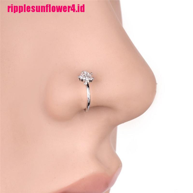 Cincin Hoop Hidung Bahan Stainless Steel Aksen Kristal