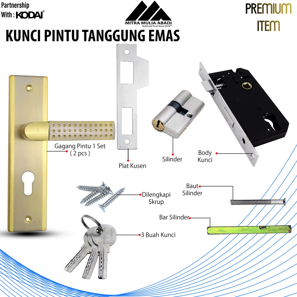 Kunci Pintu Tanggung Emas By KODAI Medio Gagang Kotak Bintik I Fullset