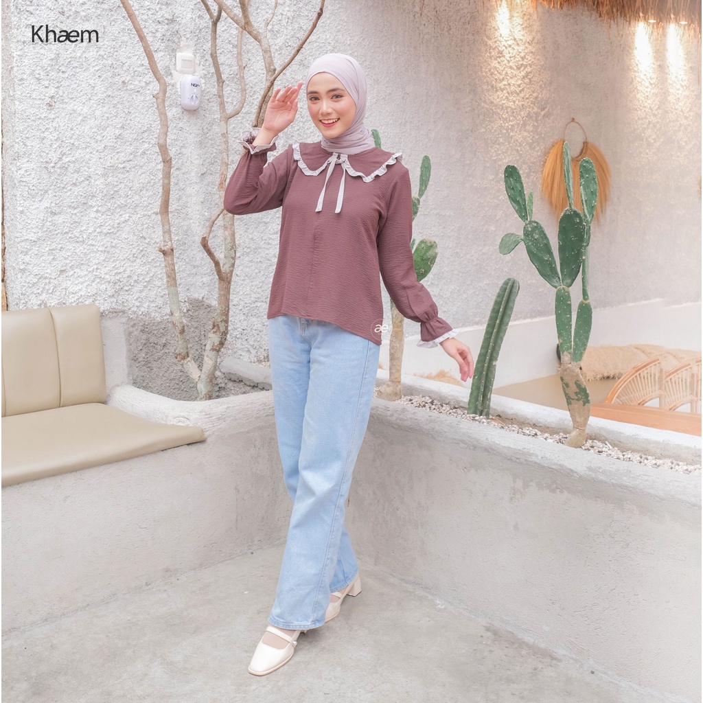Atasan Blouse Wanita Tali Kerah korea - Nada Blouse x EmmaQueen